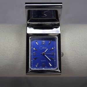 Colibri Silver Clip-On Watch with Blue Dial